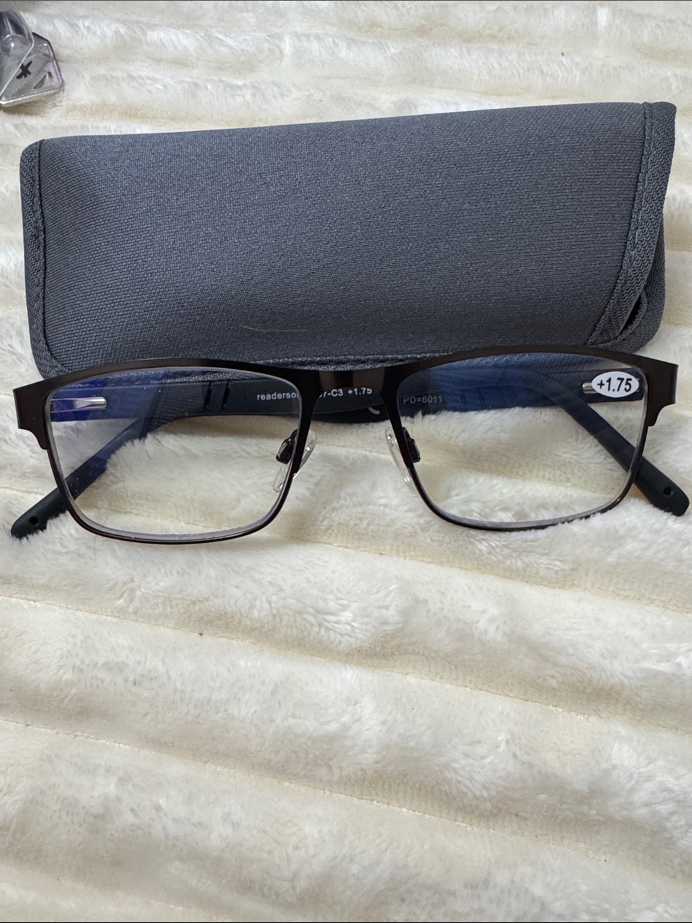 Metal Frame Reading Glasses +1.75 with orange strip on sides plastic sides NEW